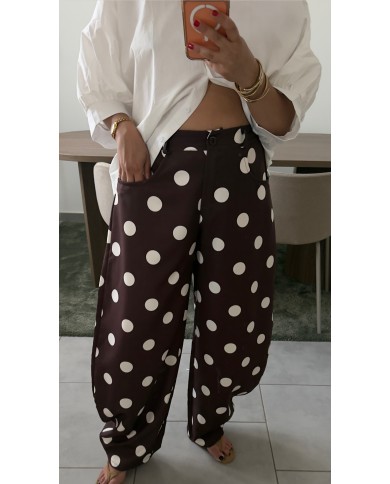PANTALON À POIS MARRON