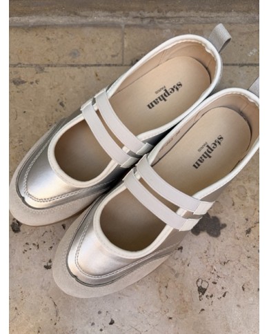 BALLERINES ARGENTÉ À BRIDES