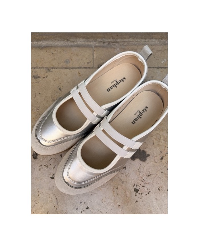 BALLERINES ARGENTÉ À BRIDES