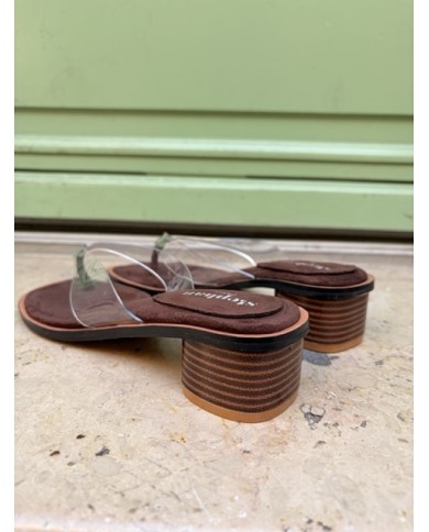 SANDALES À TALONS MARRON