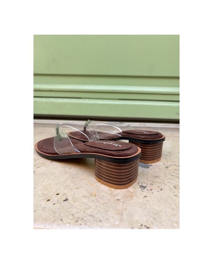 SANDALES À TALONS MARRON