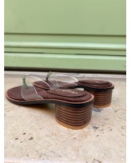 SANDALES À TALONS MARRON