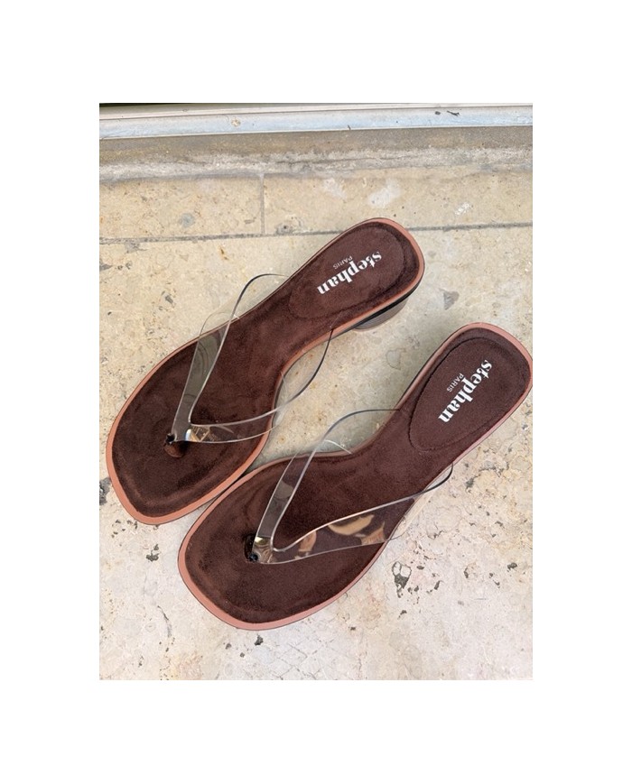 SANDALES À TALONS MARRON