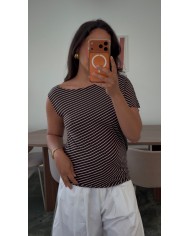 TOP ASYMÉTRIQUE RAYÉ MARRON