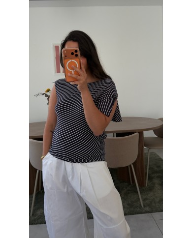 TOP ASYMÉTRIQUE RAYÉ MARINE