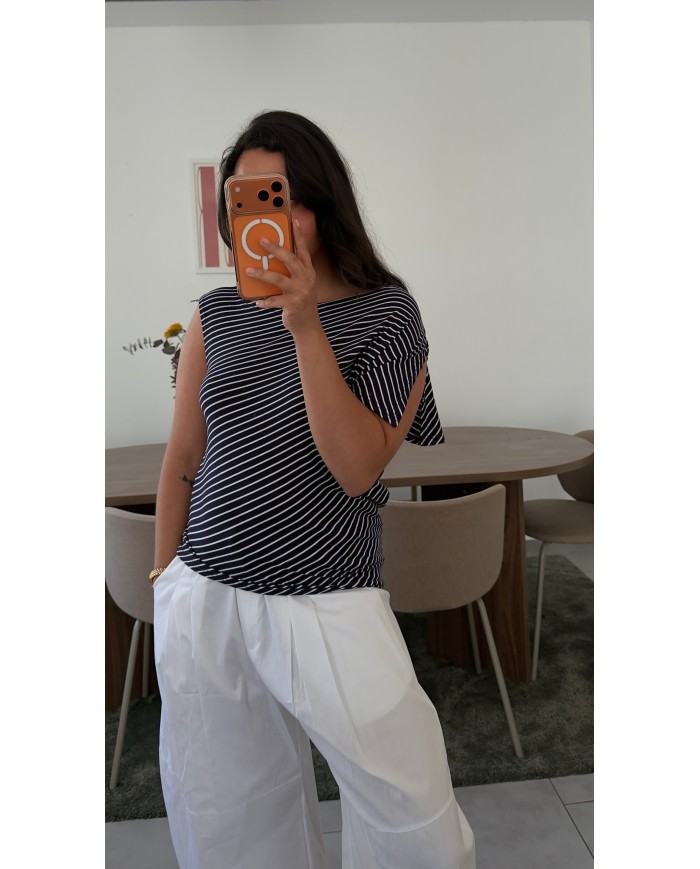 TOP ASYMÉTRIQUE RAYÉ MARINE