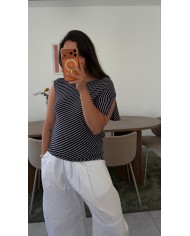 TOP ASYMÉTRIQUE RAYÉ MARRON