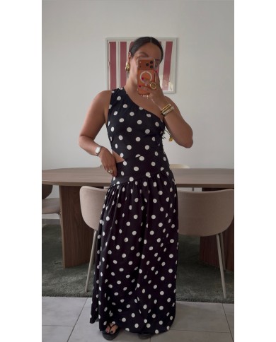 ROBE ASYMÉTRIQUE À POIS NOIR
