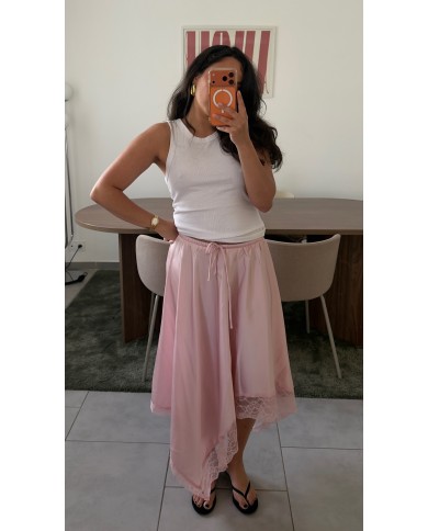 JUPE SATIN ROSE PÂLE