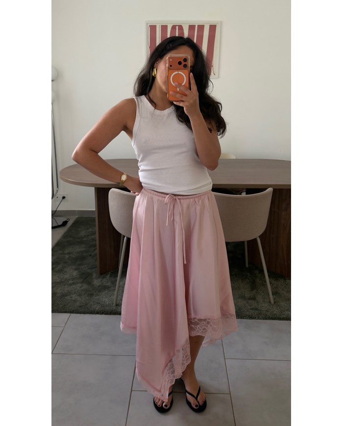 JUPE SATIN ROSE PÂLE