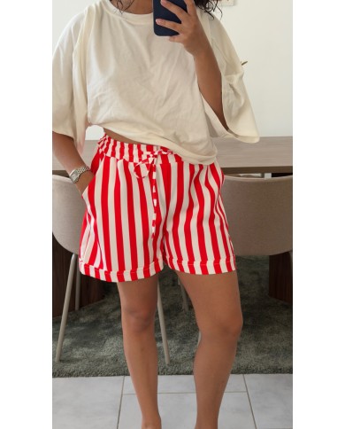 SHORT RAYÉ BLANC/ROUGE