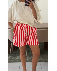 SHORT RAYÉ BLANC/ROUGE