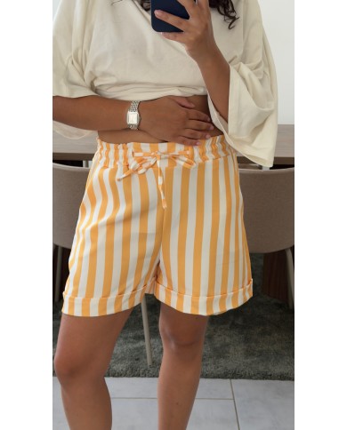 SHORT RAYÉ BLANC/JAUNE
