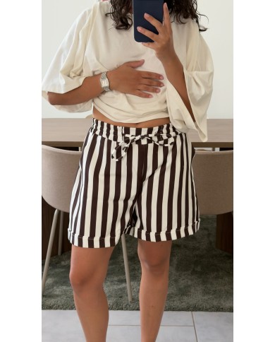 SHORT RAYÉ BLANC/MARRON