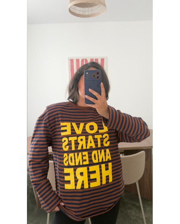 PULL RAYÉ MARINE ET CHOCO