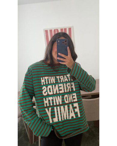 PULL RAYÉ VERT ET MARRON