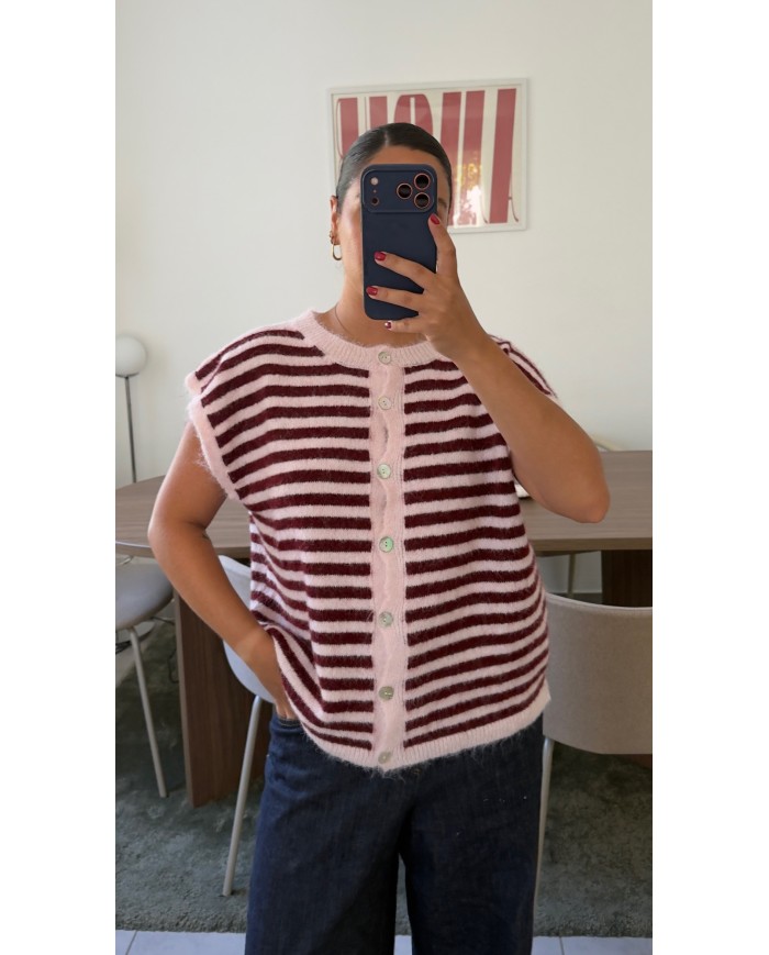 GILET BORDEAUX RAYÉ