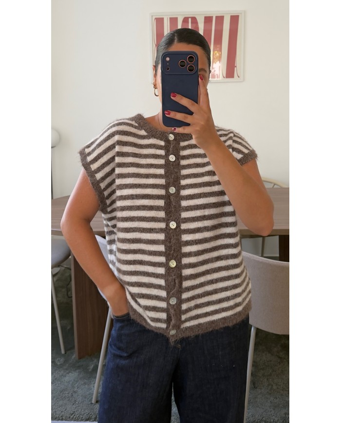 GILET TAUPE RAYÉ