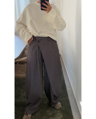 PANTALON BARREL CARREAUX NOIR