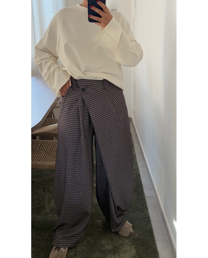 PANTALON BARREL CARREAUX NOIR