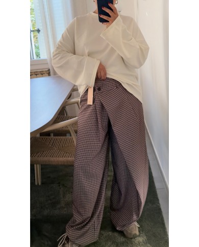 PANTALON BARREL CARREAUX MARRON