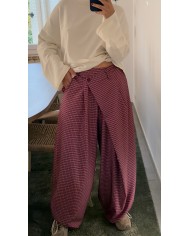 PANTALON BARREL CARREAUX MARRON