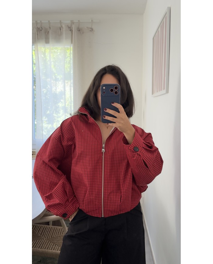 VESTE CARREAUX ROUGE
