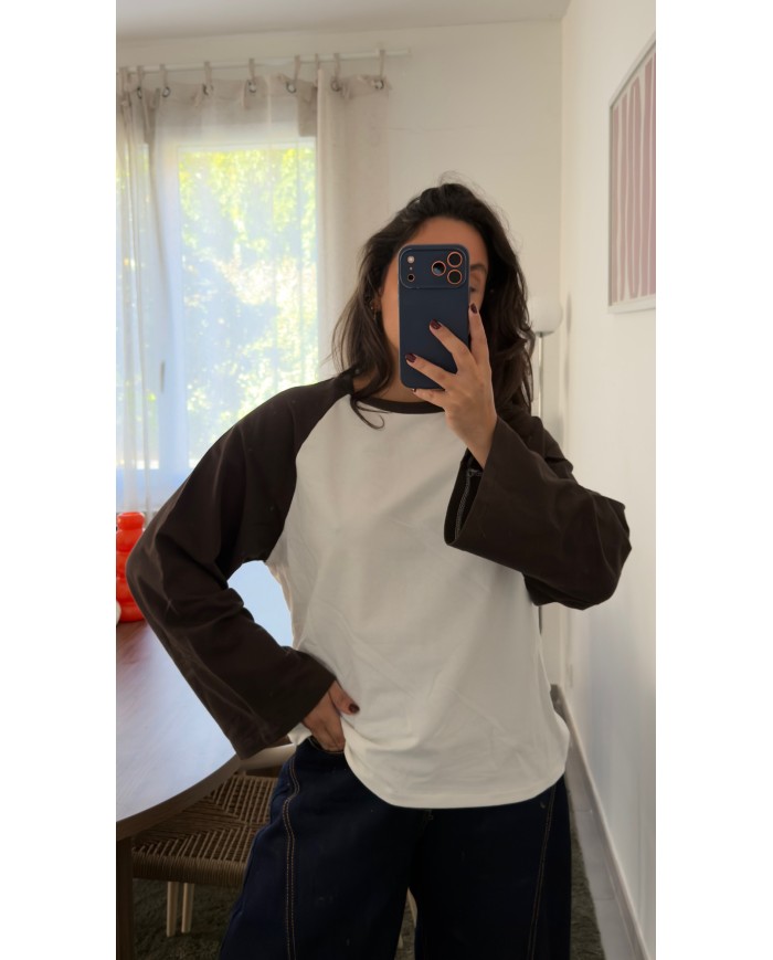 T-SHIRT MANCHE MARRON