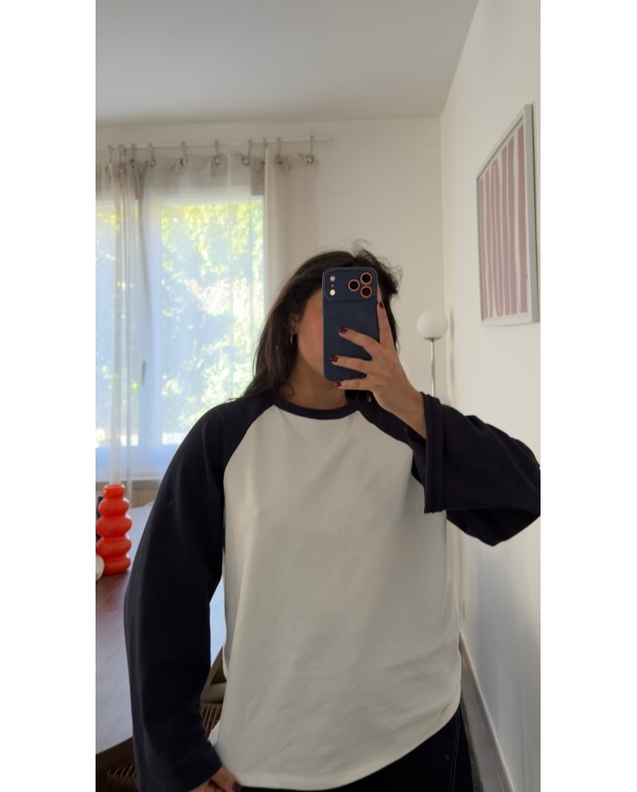 T-SHIRT MANCHE BLEU