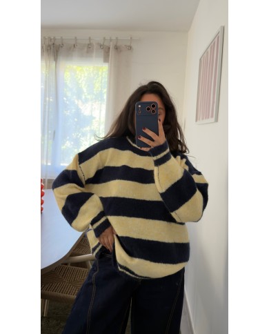 PULL RAYÉ BLEU/JAUNE
